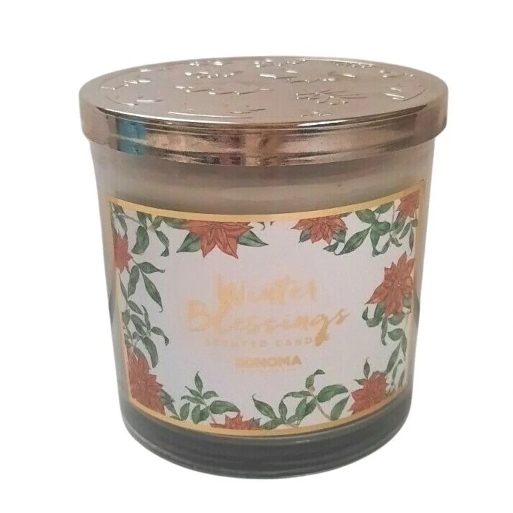 Sonoma Goods For Life Winter Blessings Scent 3 Wick Candle Floral Glass Jar Lid